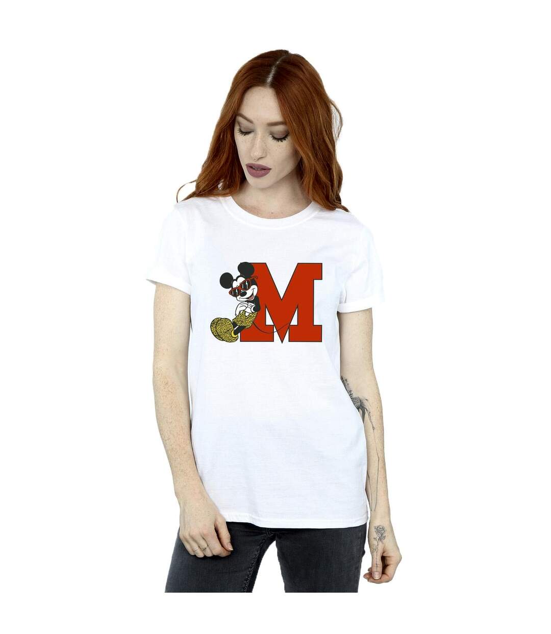 Disney Pantalon léopard Mickey Mouse Femme/Ladies T-Shirt boyfriend en coton (Blanc) - UTBI38500-2