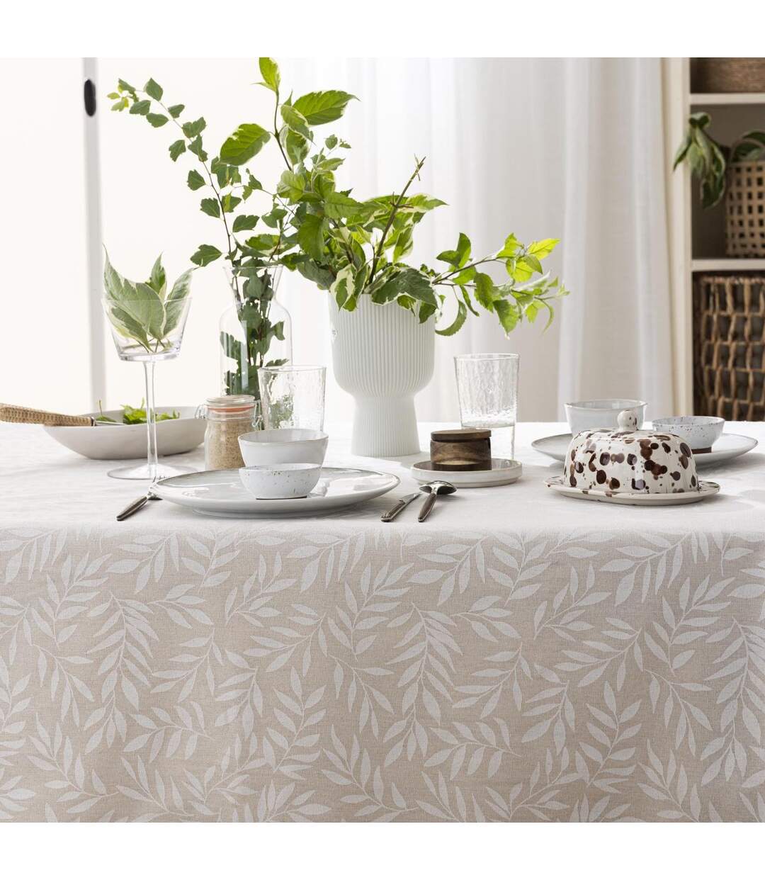 Nappe Antitache Imprimé Naya 140x240cm Naturel-3