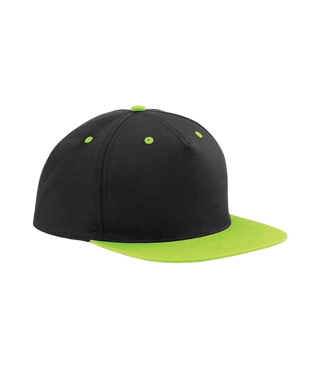 Contrast 5 Panel Snapback Cap Black Lime Green Beechfield-1