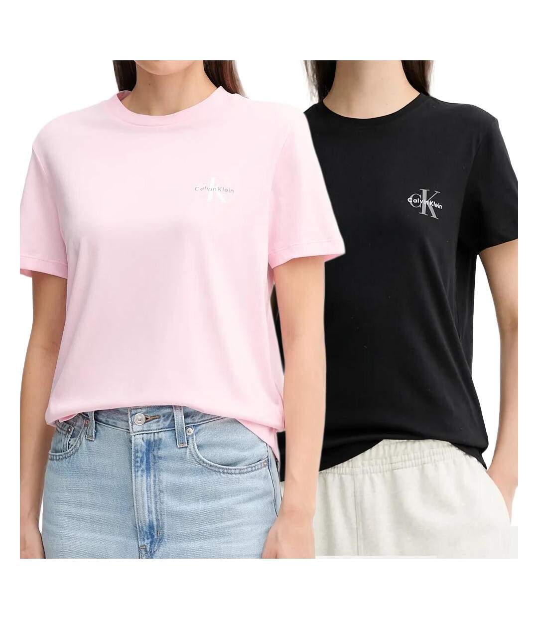 Lot de 2 t-shirt noir/rose femme calvin klein jeans monologo-1