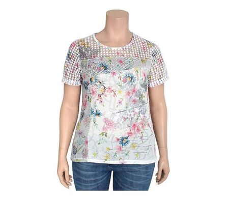 Tee-shirt MAYFLOWER BAG15117A fleuri : l'élégance du voile et de la transparence