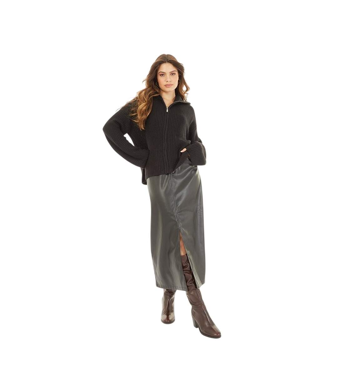 Womens/ladies Fisherman Knitted Zip Detail Jacket Black Brave Soul-4