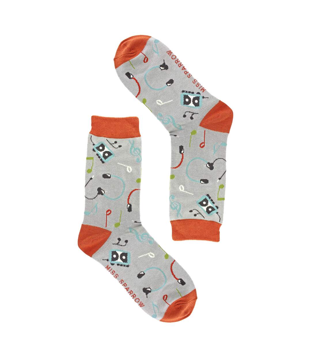 Miss Sparrow - Chaussettes Fantaisie Femme Bambou Motif Musique Rétro Douces-3