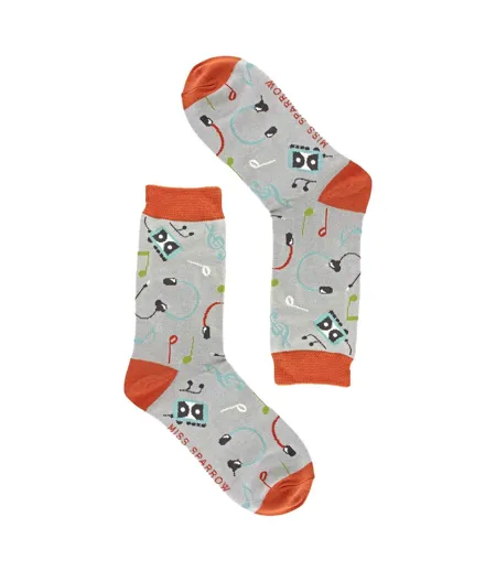 Miss Sparrow - Chaussettes Fantaisie Femme Bambou Motif Musique Rétro Douces