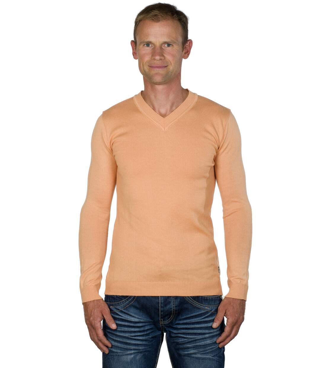 Pull coton homme col V orange Massimo-1