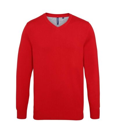 Asquith & Fox Mens Cotton Rich V-Neck Sweater (Cherry Red) - UTRW5188