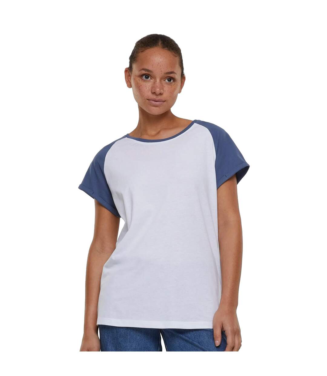 T-shirt Manches Raglan Motif/style Contrasté Femme Blanc Bleu Urban Classics-3