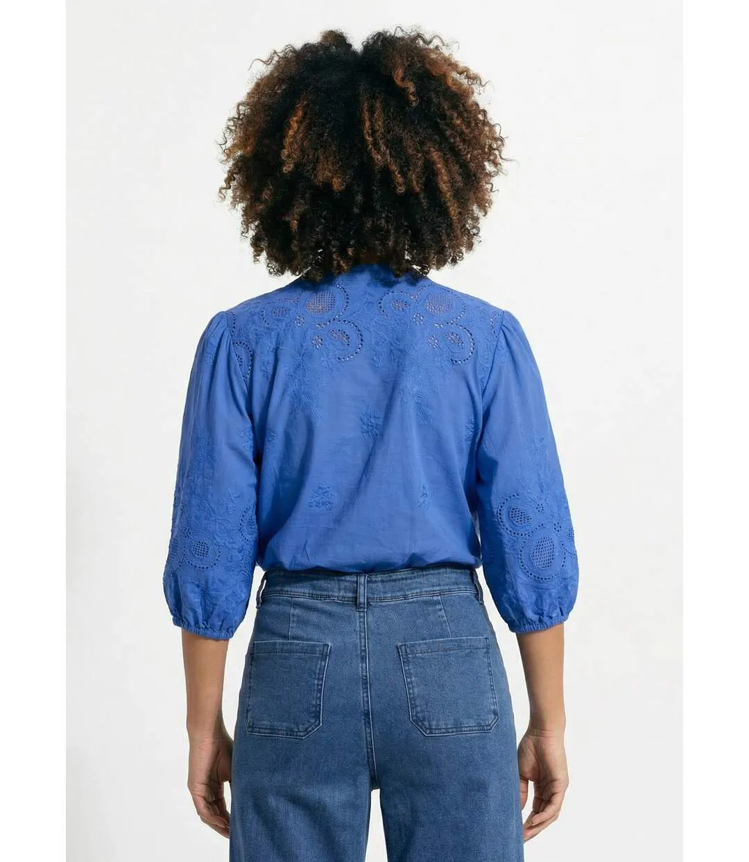 Chemisier long coton brodé manches 3/4-2