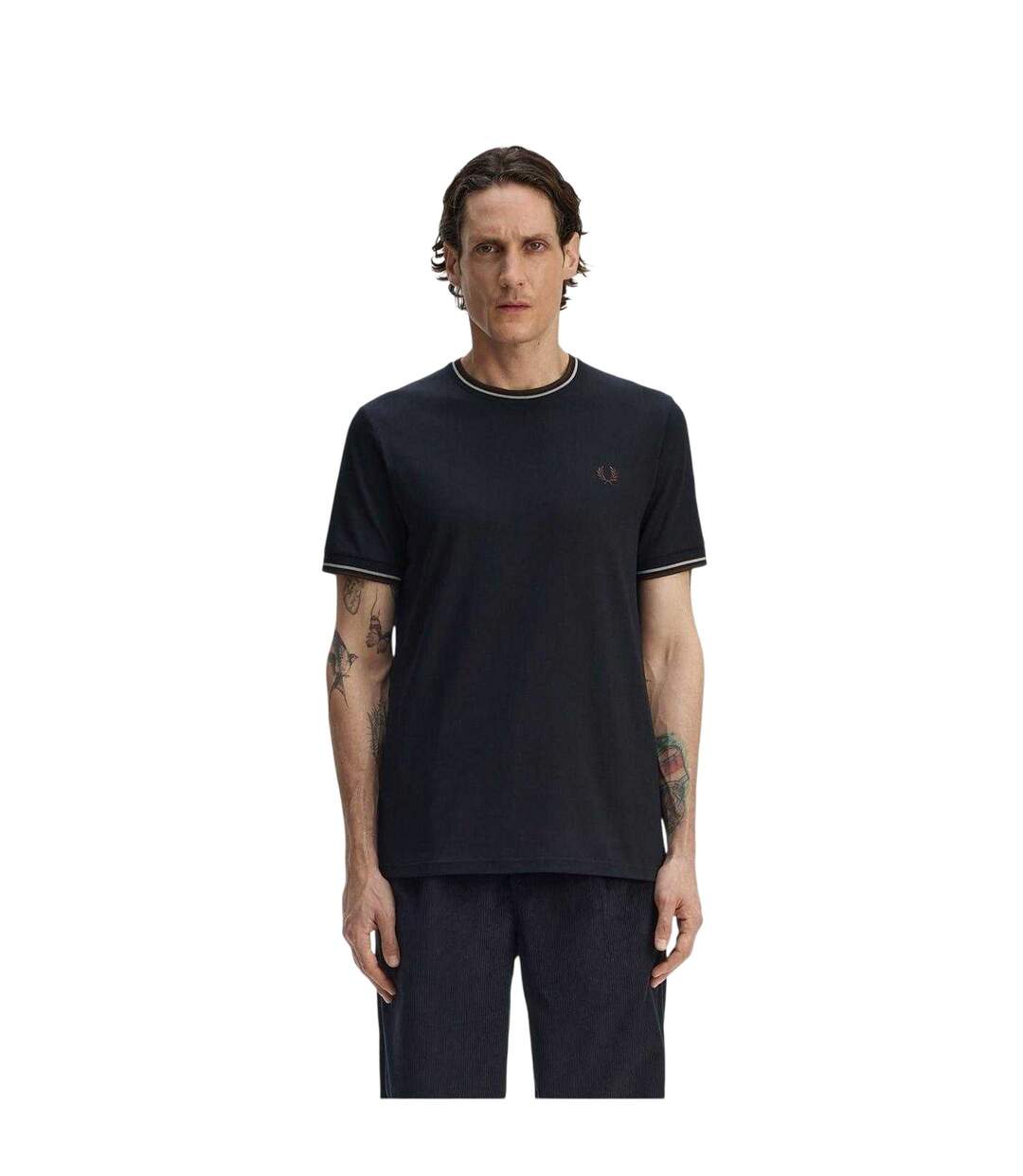 T-shirt Motif/style Rayure Contrastée Sur Bord Homme Bleu Marine Foncé Fred Perry-1