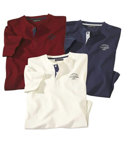Pack of 3 Men's Casual T-Shirts - Red Navy Ecru