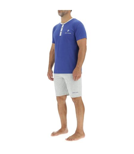 Ensemble Pyjama court homme en coton uni col boutonné & Logo poitrine Pierre Cardin