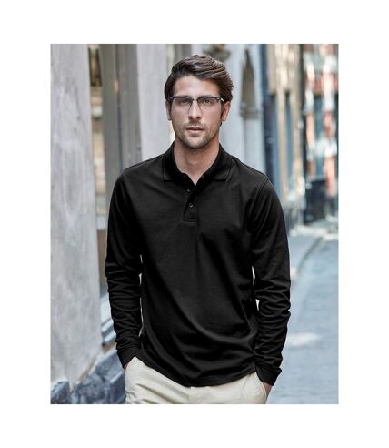Tee Jays Mens Luxury Stretch Long Sleeve Polo Shirt (Black)