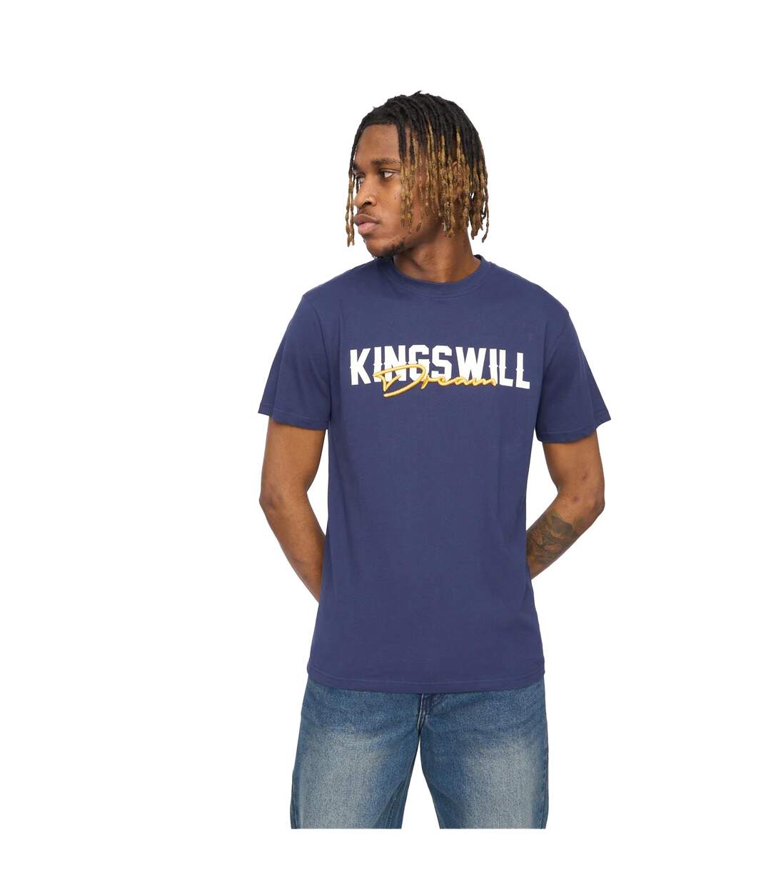 Mens Bilkie Embroidered Logo T-shirt Navy Kings Will Dream-4