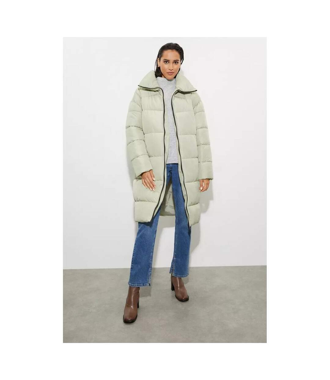 Womens/ladies Padded Tall Long Coat Sage Dorothy Perkins-1