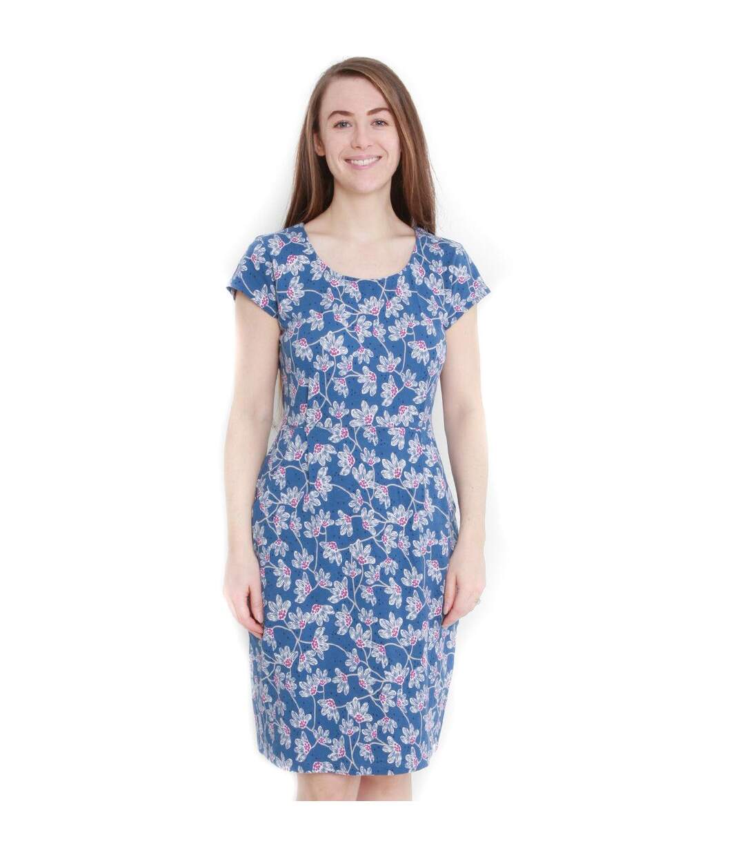Womens/ladies Wildflower Capped Sleeved Dress Blue Lazy Jacks-1