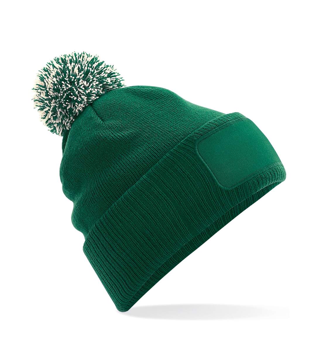 Unisex adult snowstar patch beanie bottle green/off white Beechfield-1