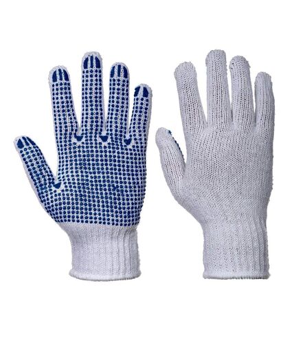 Unisex adult classic polka dot grip gloves l white/blue Portwest