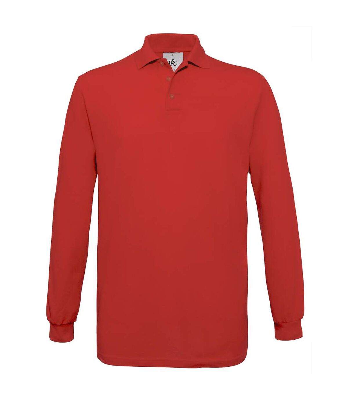 B&C Mens Safran Long Sleeve Cotton Polo Shirt (Red)