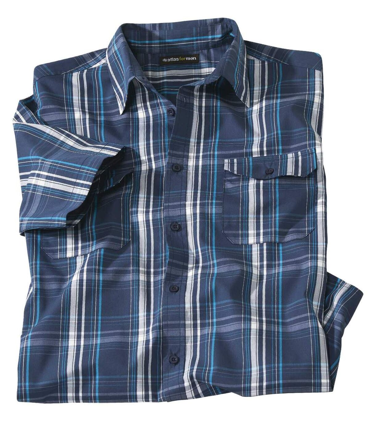 Modrá kostkovaná košile ze strečové tkaniny Atlas For Men