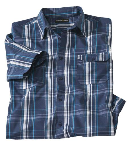 Modrá kostkovaná košile ze strečové tkaniny