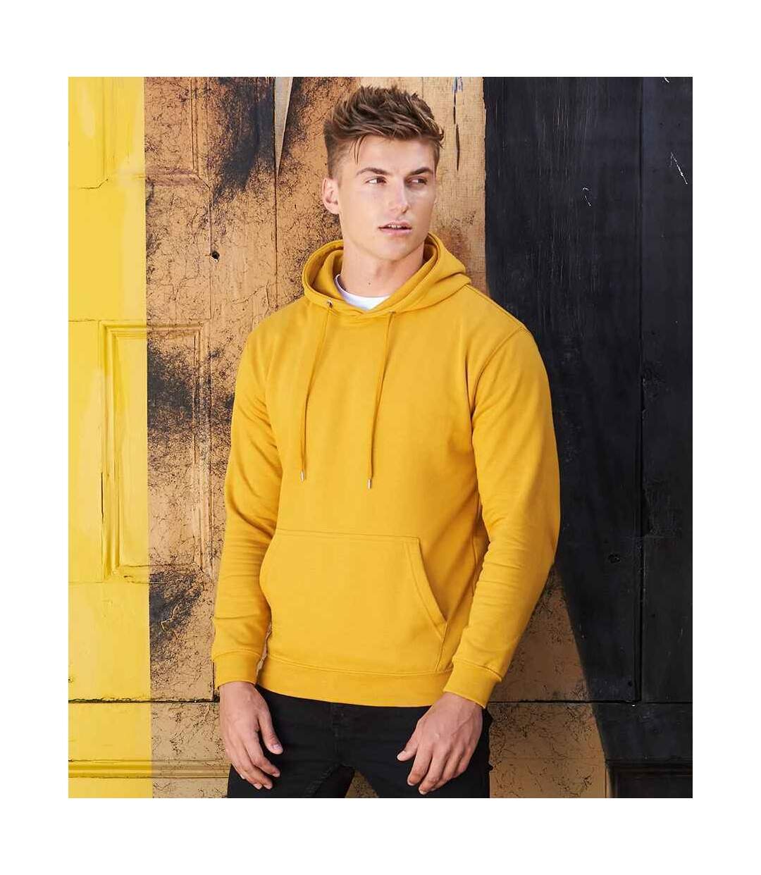 Sweat à capuche homme jaune moutarde Awdis-3