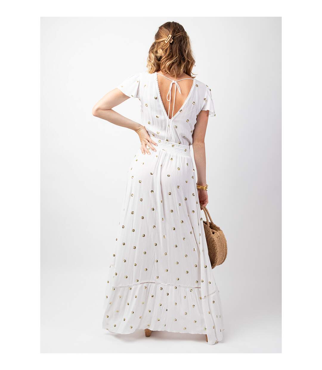 Robe longue bohème chic SUMATRA blanche Coton Du Monde