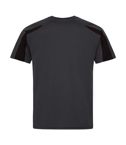 Just Cool Mens Contrast Cool Sports Plain T-Shirt (Charcoal/Jet Black)