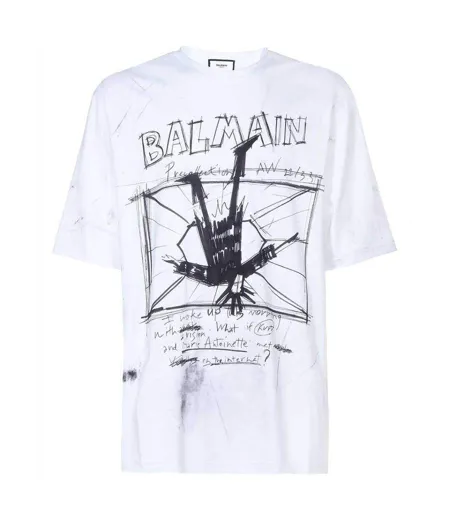 Mens Sketch Logo T-shirt White Balmain