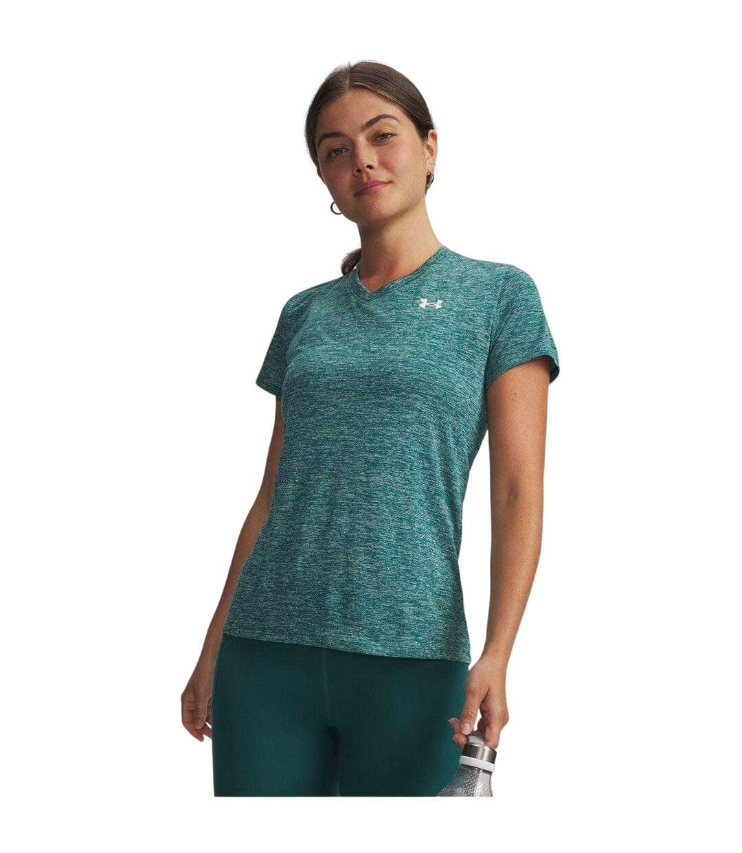 Womens/ladies Twist V Neck Loose Fit T-shirt Green Under Armour-1