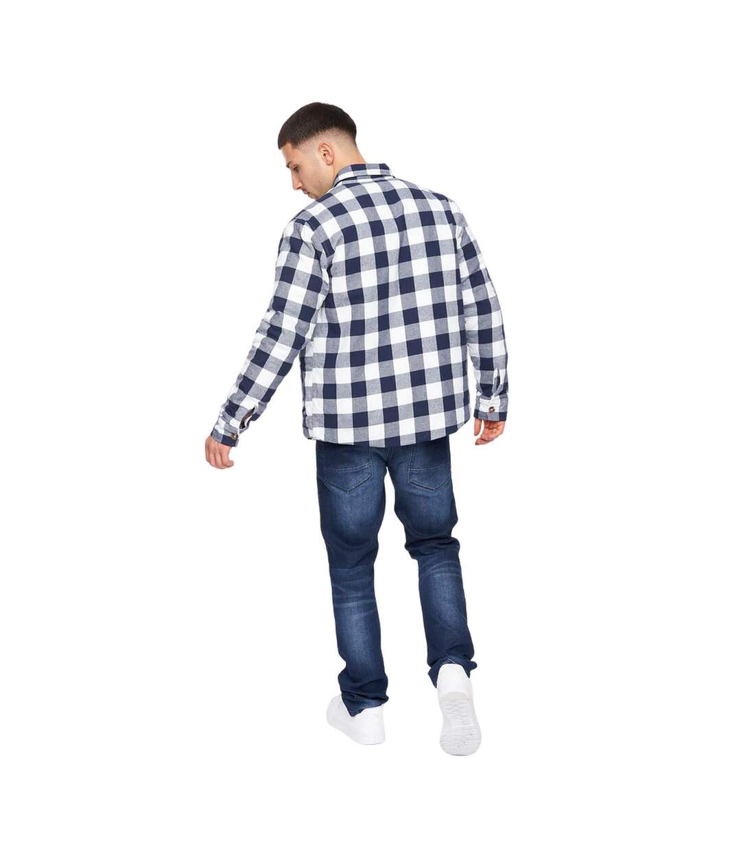 Mens demaro checked lined overshirt navy/white Crosshatch-2