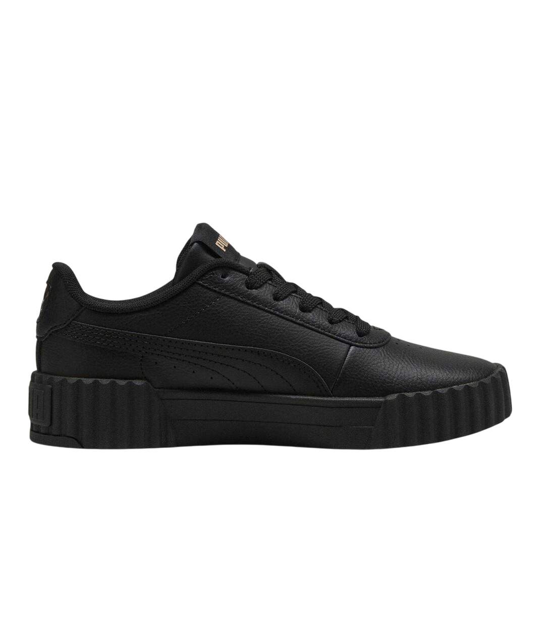Childrens/kids Carina 3.0 Platform Trainers Black Gold Puma-1
