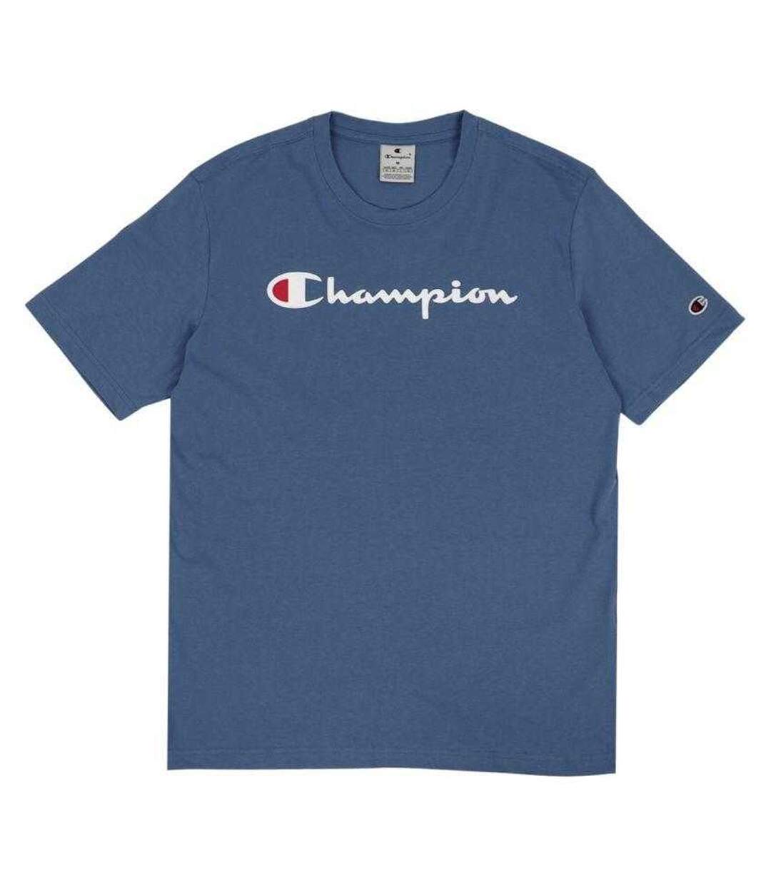 T-shirt Motif/style Logo Homme Bleu Denim Champion-1
