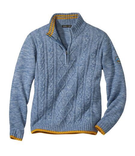 Men's Mottled Blue Cable Knit Sweater