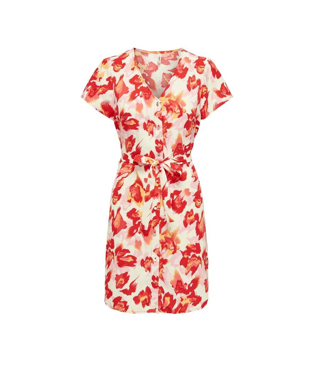 Robe rouge/blanc femme only button-1