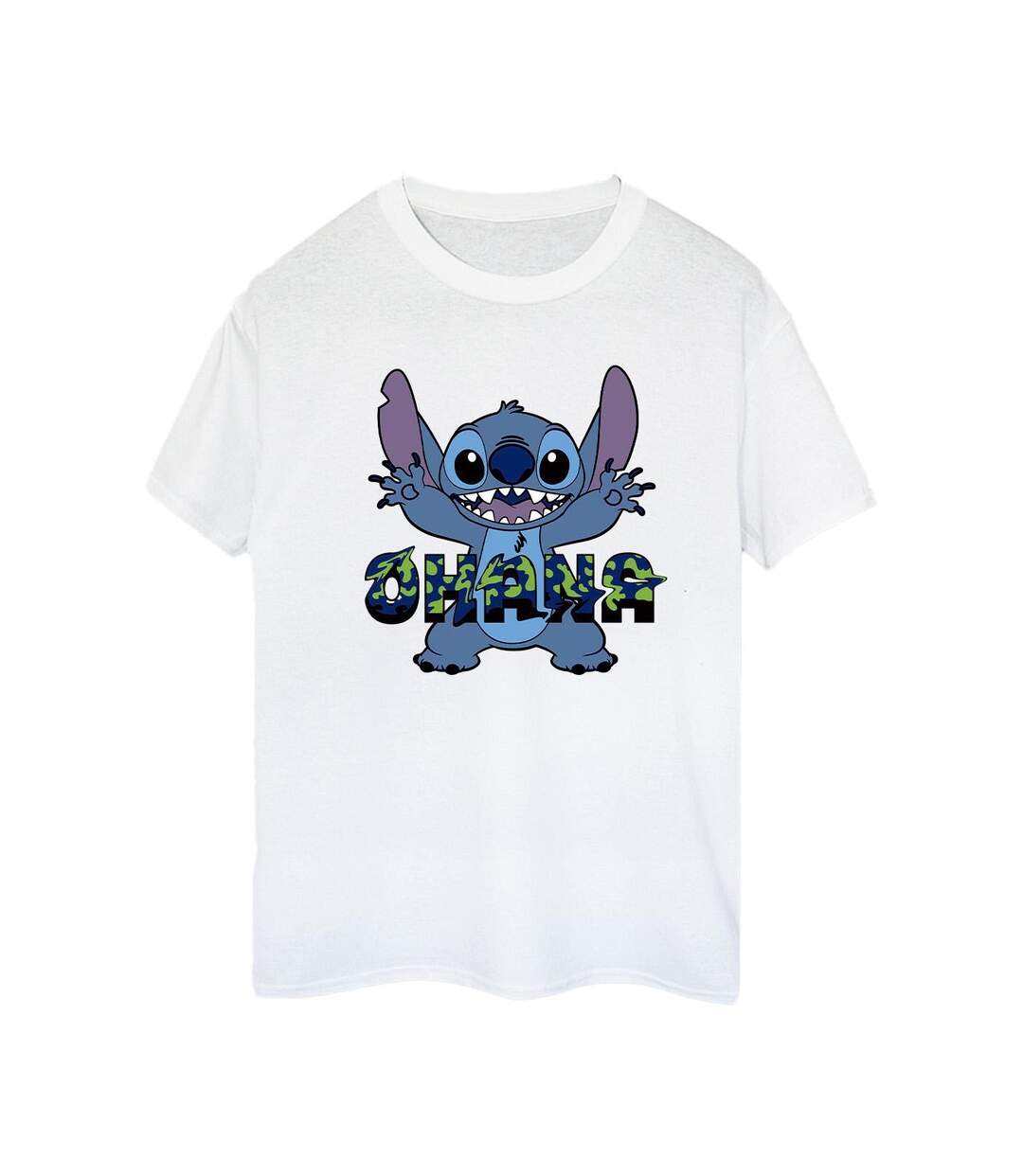Disney Womens/Ladies Lilo And Stitch Ohana Blue Glitch Cotton Boyfriend T-Shirt (Blanc) - UTBI30267-1