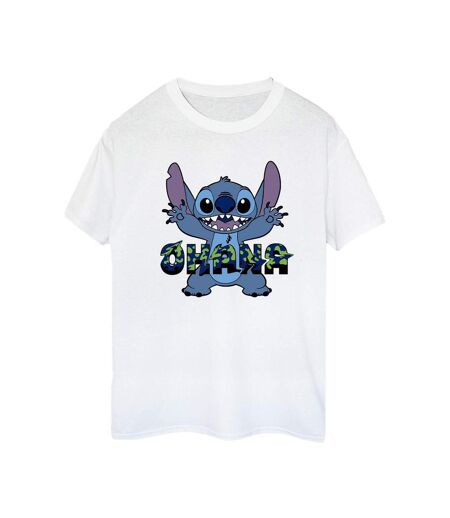 Disney Womens/Ladies Lilo And Stitch Ohana Blue Glitch Cotton Boyfriend T-Shirt (Blanc) - UTBI30267