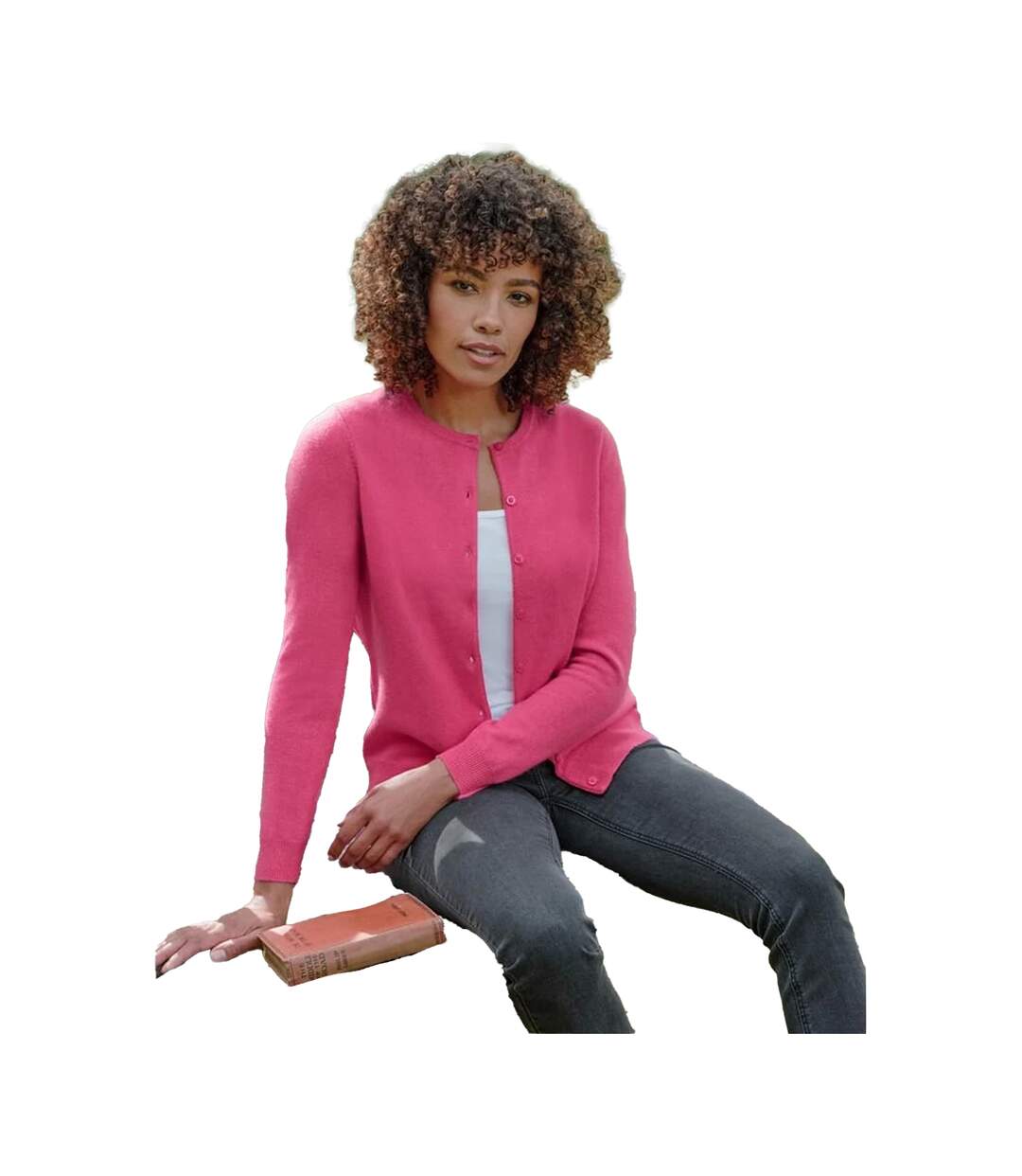 Womens/ladies Plain Cashmere Crew Neck Classic Cardigan Bright Pink WoolOvers-1