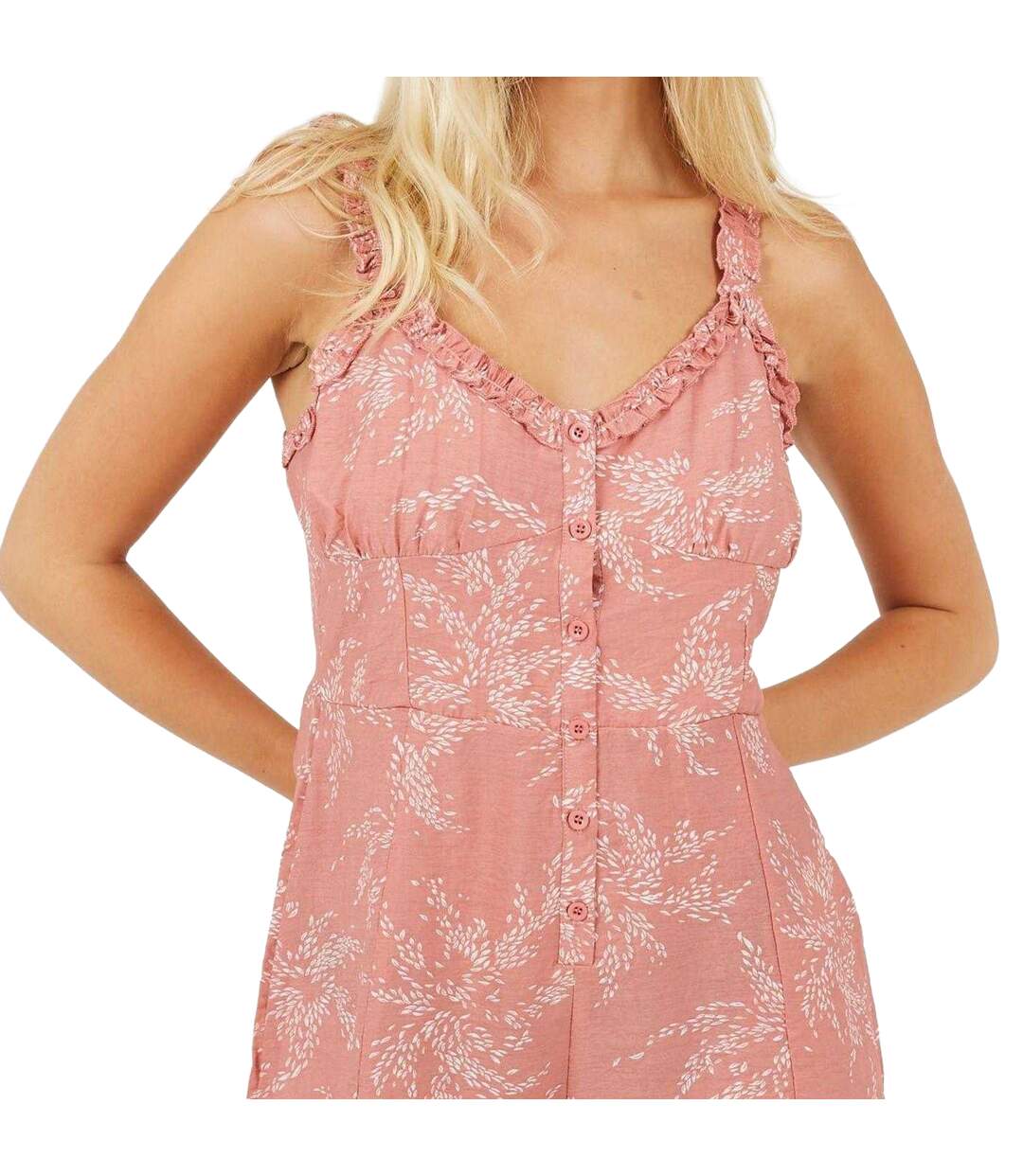 Womens/ladies Leaf Print V Neck Sleeveless Playsuit Pink Brave Soul-4