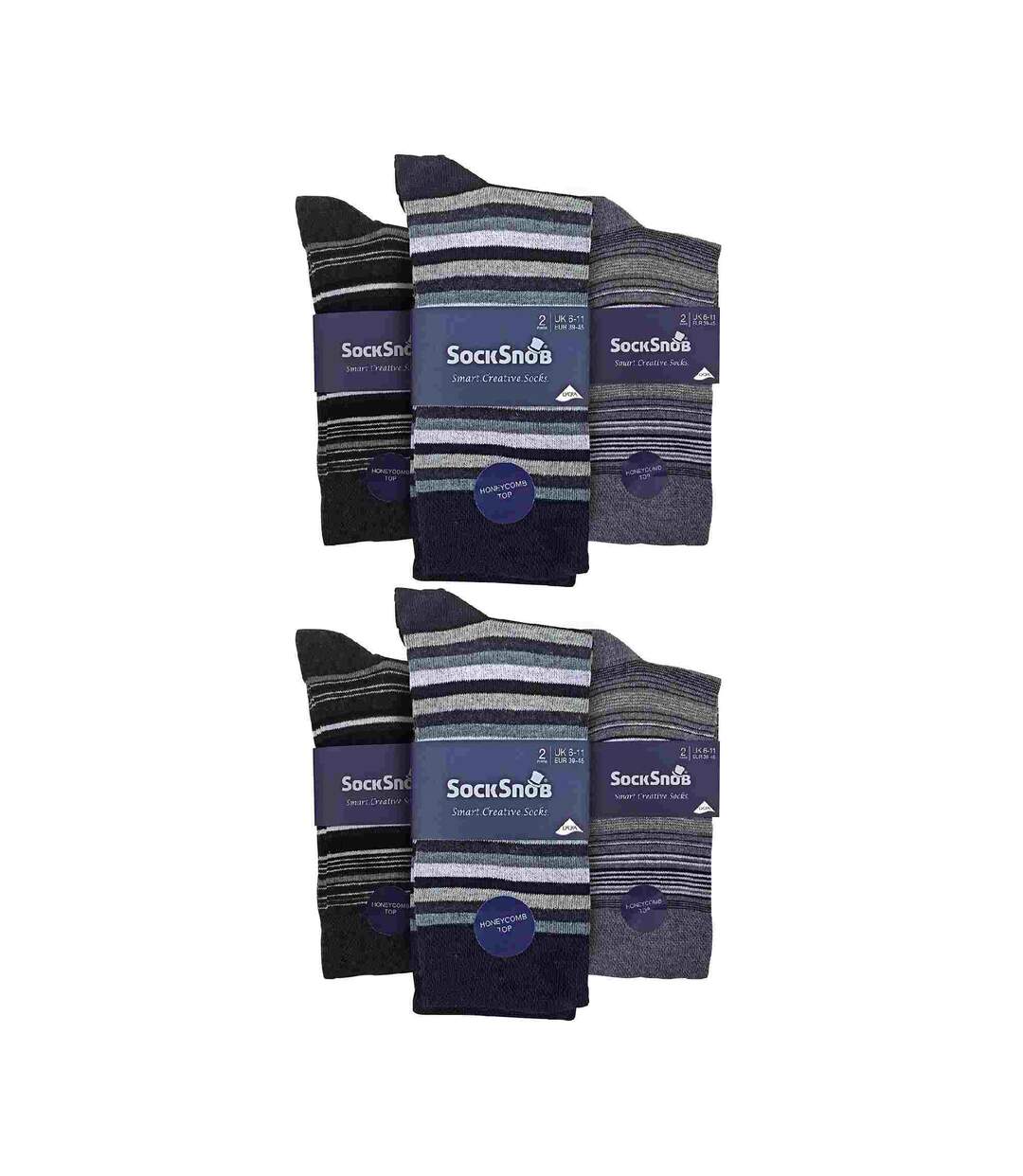 Sock Snob - 12 Paires Homme Chaussettes Coton Rayures Business-2