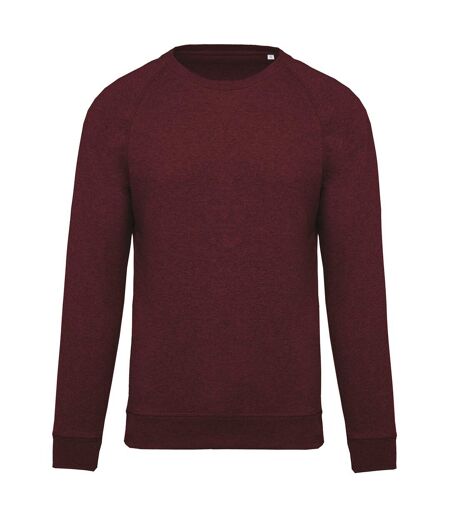 Mens organic cotton crew neck raglan sweatshirt wine heather Kariban