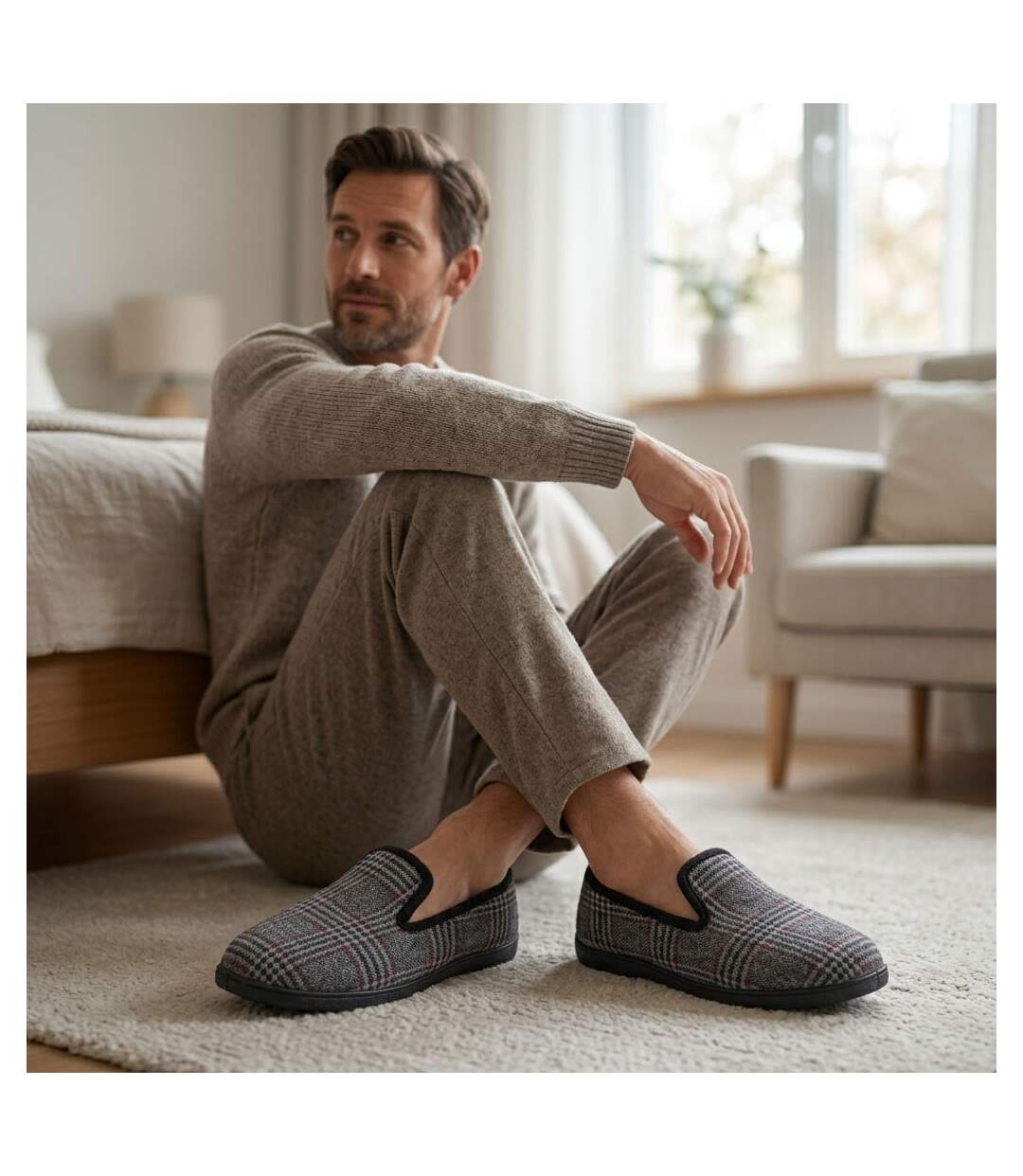 OZABI Pantoufles Homme Charentaises Chaudes Antidérapantes-4