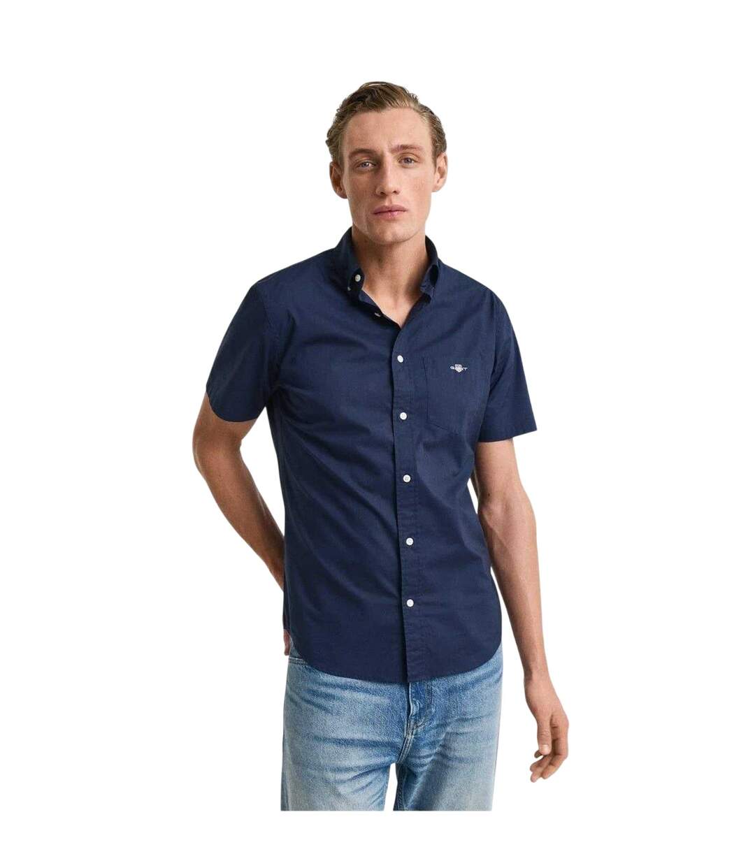 Mens Poplin Classic Short-sleeved Shirt Marine Gant-2