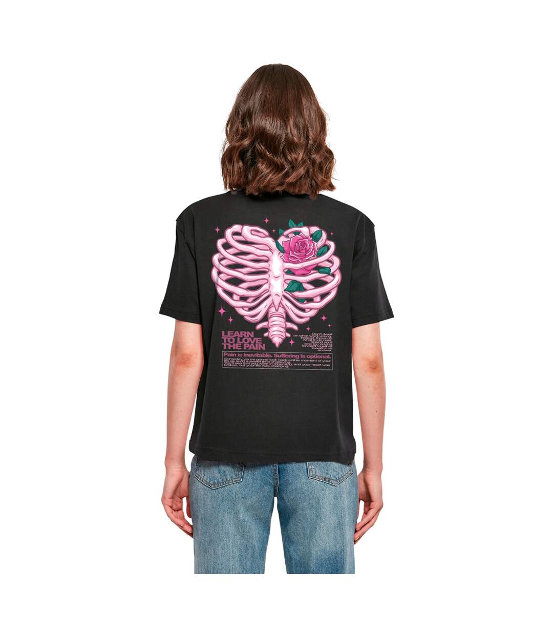 Femme/ladies T-shirt Imprimé Dos Rose Avec Cage À Cœur Noir Miss Tee-2