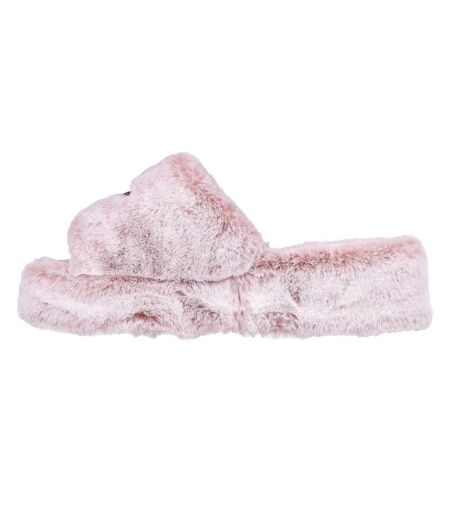 Womens/ladies Cozy Faux Fur Wedge Slippers Blush Skechers