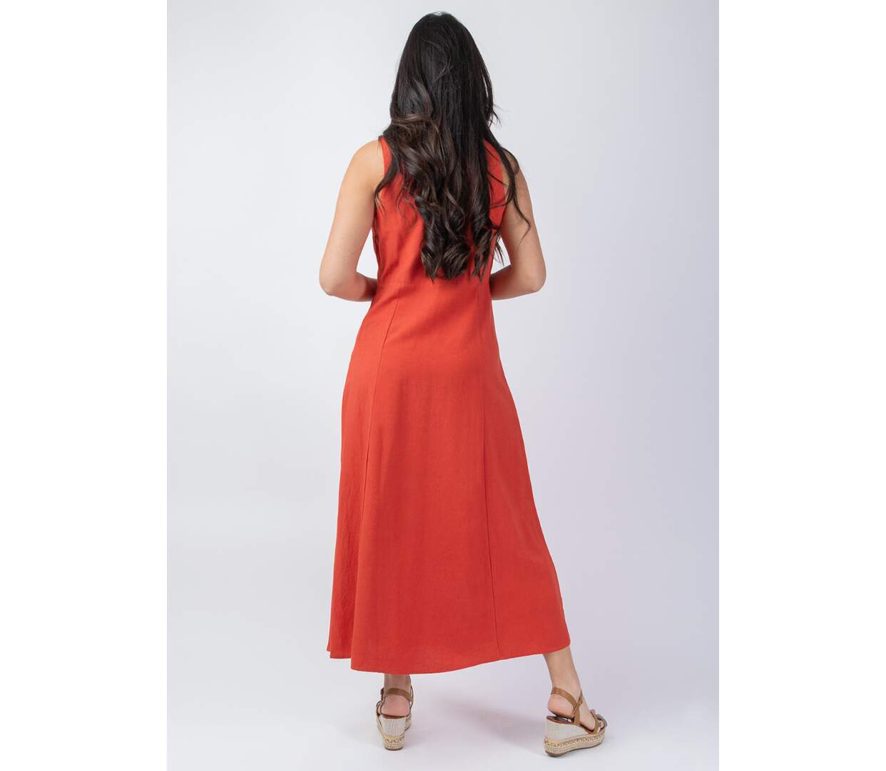 Robe longue sans manches JULINE unie terracotta Coton Du Monde-4
