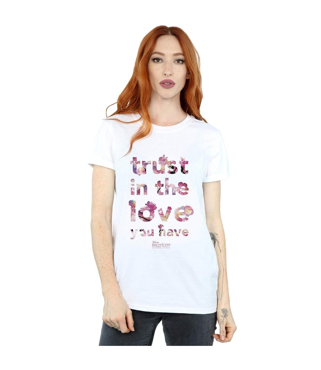 Disney Womens/Ladies Maleficent Mistress Of Evil Trust In The Love Cotton Boyfriend T-Shirt (Blanc) - UTBI35393-2
