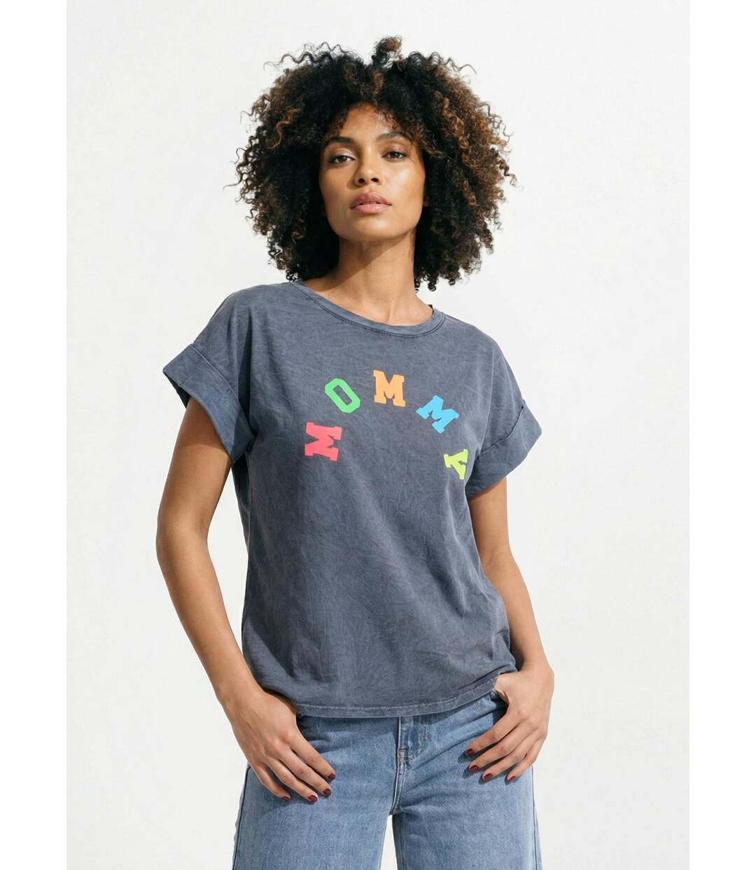 T-shirt délavé avec inscription Mommy-1