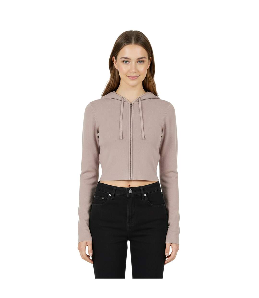 Womens/ladies Knitted Cropped Full Zip Hoodie Taupe Jack Wills-4