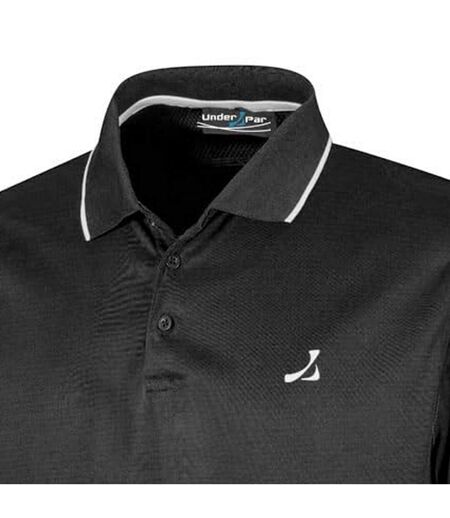 Mens Waffle Knit Polo Shirt Black Under Par