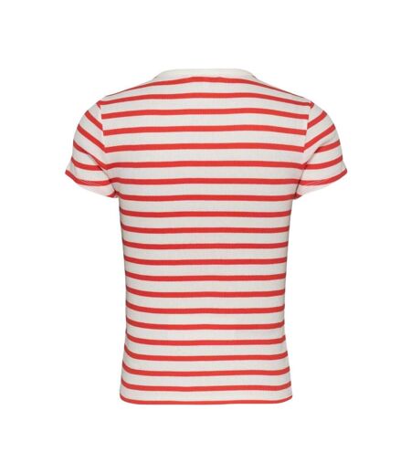 T-Shirt rouge/blanc femme tommy hilfiger slim button - l
